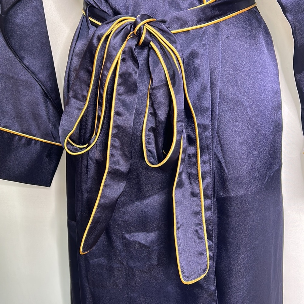 Victoria’s Secret vintage 1996 satin blue gold pocketed long sleeve/length robe - Picture 4 of 11